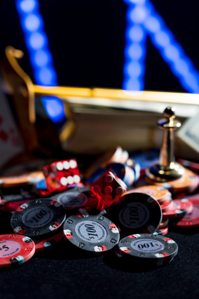 Casino set with Roulette, cards, dice and chips
